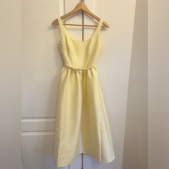 NEW Self-Portrait Light Yellow Taffeta Midi Belted Dress | size UK 6 / US 2 - Picture 7 of 12